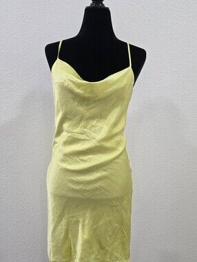 Generation Love Lemon Yellow Satin Slip Dress with Spaghetti Straps